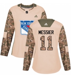 Women's Adidas New York Rangers #11 Mark Messier Authentic Camo Veterans Day Practice NHL Jersey