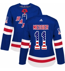 Women's Adidas New York Rangers #11 Mark Messier Authentic Royal Blue USA Flag Fashion NHL Jersey