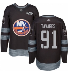 Men's Adidas New York Islanders #91 John Tavares Authentic Black 1917-2017 100th Anniversary NHL Jersey