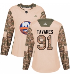 Women's Adidas New York Islanders #91 John Tavares Authentic Camo Veterans Day Practice NHL Jersey