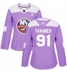 Women's Adidas New York Islanders #91 John Tavares Authentic Purple Fights Cancer Practice NHL Jersey