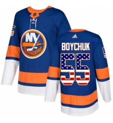Men's Adidas New York Islanders #55 Johnny Boychuk Authentic Royal Blue USA Flag Fashion NHL Jersey