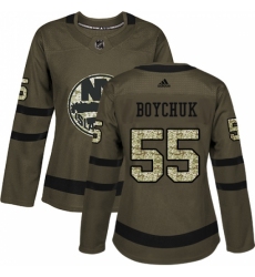 Women's Adidas New York Islanders #55 Johnny Boychuk Authentic Green Salute to Service NHL Jersey
