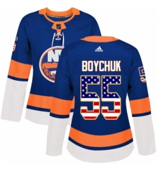 Women's Adidas New York Islanders #55 Johnny Boychuk Authentic Royal Blue USA Flag Fashion NHL Jersey