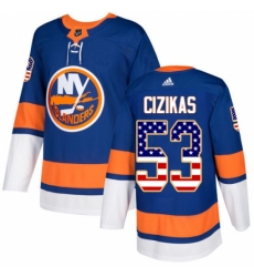 Men's Adidas New York Islanders #53 Casey Cizikas Authentic Royal Blue USA Flag Fashion NHL Jersey