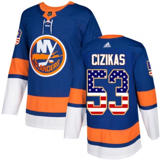 Men's Adidas New York Islanders #53 Casey Cizikas Authentic Royal Blue USA Flag Fashion NHL Jersey Men's Adidas New York Islanders #53 Casey Cizikas Authentic Royal Blue USA Flag Fashion NHL Jersey