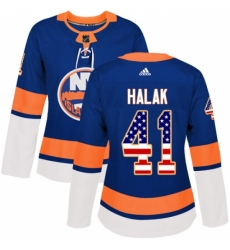 Women's Adidas New York Islanders #41 Jaroslav Halak Authentic Royal Blue USA Flag Fashion NHL Jersey Women's Adidas New York Islanders #41 Jaroslav Halak Authentic Royal Blue USA Flag Fashion NHL Jersey