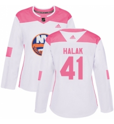 Women's Adidas New York Islanders #41 Jaroslav Halak Authentic White/Pink Fashion NHL Jersey