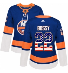 Women's Adidas New York Islanders #22 Mike Bossy Authentic Royal Blue USA Flag Fashion NHL Jersey