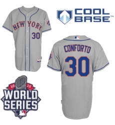 Men's Majestic New York Mets #30 Michael Conforto Replica Grey Road Cool Base 2015 World Series MLB Jersey