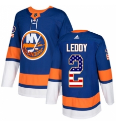 Youth Adidas New York Islanders #2 Nick Leddy Authentic Royal Blue USA Flag Fashion NHL Jersey