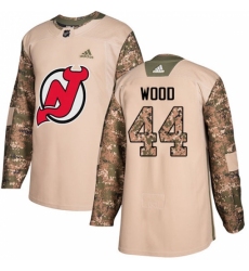 Men's Adidas New Jersey Devils #44 Miles Wood Authentic Camo Veterans Day Practice NHL Jersey