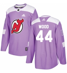 Men's Adidas New Jersey Devils #44 Miles Wood Authentic Purple Fights Cancer Practice NHL Jersey