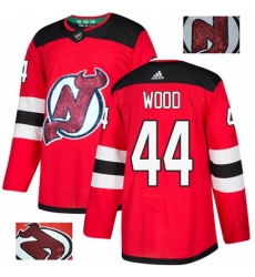 Men's Adidas New Jersey Devils #44 Miles Wood Authentic Red Fashion Gold NHL Jersey