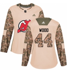 Women's Adidas New Jersey Devils #44 Miles Wood Authentic Camo Veterans Day Practice NHL Jersey
