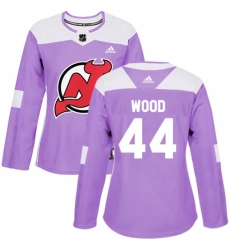 Women's Adidas New Jersey Devils #44 Miles Wood Authentic Purple Fights Cancer Practice NHL Jersey