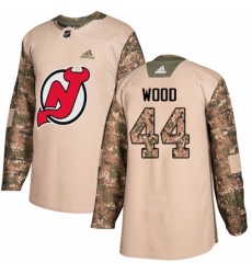 Youth Adidas New Jersey Devils #44 Miles Wood Authentic Camo Veterans Day Practice NHL Jersey