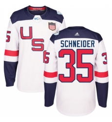 Men's Adidas Team USA #35 Cory Schneider Authentic White Home 2016 World Cup Ice Hockey Jersey