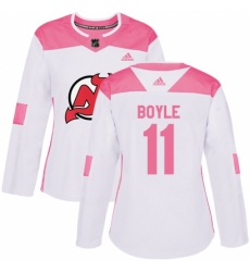 Women's Adidas New Jersey Devils #11 Brian Boyle Authentic White/Pink Fashion NHL Jersey