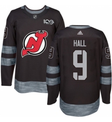 Men's Adidas New Jersey Devils #9 Taylor Hall Authentic Black 1917-2017 100th Anniversary NHL Jersey