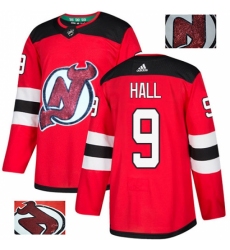 Men's Adidas New Jersey Devils #9 Taylor Hall Authentic Red Fashion Gold NHL Jersey