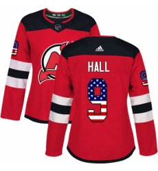 Women's Adidas New Jersey Devils #9 Taylor Hall Authentic Red USA Flag Fashion NHL Jersey