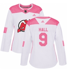 Women's Adidas New Jersey Devils #9 Taylor Hall Authentic White/Pink Fashion NHL Jersey