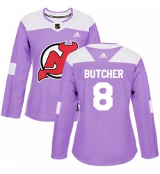 Women's Adidas New Jersey Devils #8 Will Butcher Authentic Purple Fights Cancer Practice NHL Jersey