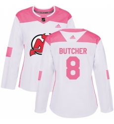Women's Adidas New Jersey Devils #8 Will Butcher Authentic White/Pink Fashion NHL Jersey