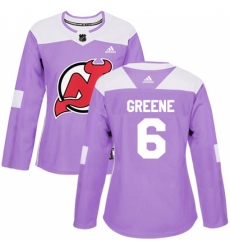 Women's Adidas New Jersey Devils #6 Andy Greene Authentic Purple Fights Cancer Practice NHL Jersey
