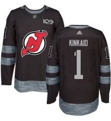 Men's Adidas New Jersey Devils #1 Keith Kinkaid Authentic Black 1917-2017 100th Anniversary NHL Jersey