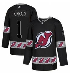 Men's Adidas New Jersey Devils #1 Keith Kinkaid Authentic Black Team Logo Fashion NHL Jersey