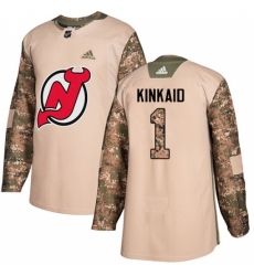 Men's Adidas New Jersey Devils #1 Keith Kinkaid Authentic Camo Veterans Day Practice NHL Jersey