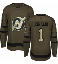Men's Adidas New Jersey Devils #1 Keith Kinkaid Authentic Green Salute to Service NHL Jersey