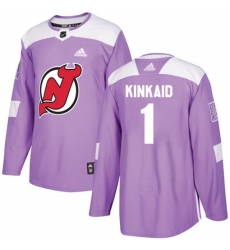 Men's Adidas New Jersey Devils #1 Keith Kinkaid Authentic Purple Fights Cancer Practice NHL Jersey