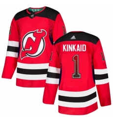 Men's Adidas New Jersey Devils #1 Keith Kinkaid Authentic Red Drift Fashion NHL Jersey