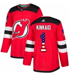 Men's Adidas New Jersey Devils #1 Keith Kinkaid Authentic Red USA Flag Fashion NHL Jersey