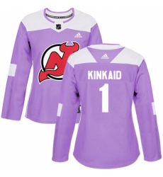 Women's Adidas New Jersey Devils #1 Keith Kinkaid Authentic Purple Fights Cancer Practice NHL Jersey