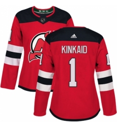 Women's Adidas New Jersey Devils #1 Keith Kinkaid Authentic Red Home NHL Jersey