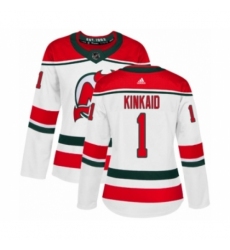 Women's Adidas New Jersey Devils #1 Keith Kinkaid Authentic White Alternate NHL Jersey