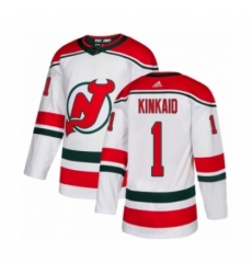 Youth Adidas New Jersey Devils #1 Keith Kinkaid Authentic White Alternate NHL Jersey