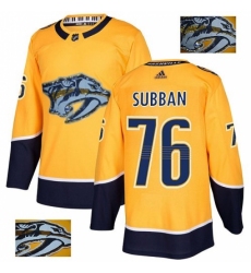 Men's Adidas Nashville Predators #76 P.K Subban Authentic Gold Fashion Gold NHL Jersey