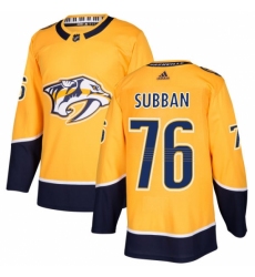 Men's Adidas Nashville Predators #76 P.K Subban Authentic Gold Home NHL Jersey