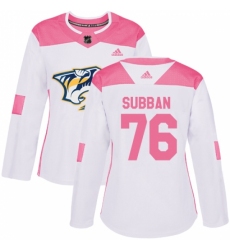 Women's Adidas Nashville Predators #76 P.K Subban Authentic White/Pink Fashion NHL Jersey