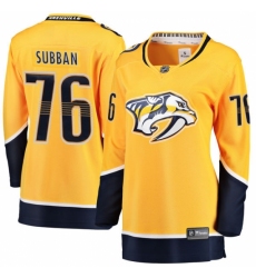 Women's Nashville Predators #76 P.K Subban Fanatics Branded Gold Home Breakaway NHL Jersey