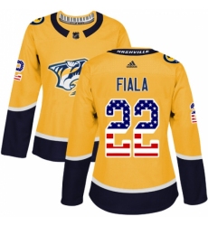 Women's Adidas Nashville Predators #22 Kevin Fiala Authentic Gold USA Flag Fashion NHL Jersey