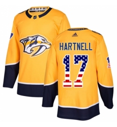 Men's Adidas Nashville Predators #17 Scott Hartnell Authentic Gold USA Flag Fashion NHL Jersey