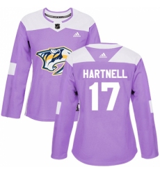 Women's Adidas Nashville Predators #17 Scott Hartnell Authentic Purple Fights Cancer Practice NHL Jersey