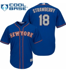 Men's Majestic New York Mets #18 Darryl Strawberry Replica Royal Blue Alternate Road Cool Base MLB Jersey