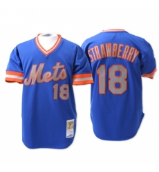 Men's Mitchell and Ness New York Mets #18 Darryl Strawberry Replica Blue Throwback MLB Jersey